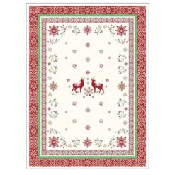 Winter Valley Cream & Red French Cotton Kitchen Towel By Tissus Toselli
