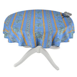 58" Round Clos Des Oliviers Blue Tablecloth By L'ensoleillade