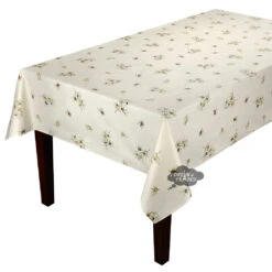 59" Square Clos Des Oliviers Cream All-Over Acrylic-Coated Cotton Tablecloth By L'Ensoleillade