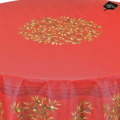70" Round Clos Des Oliviers Red French Tablecloths By Label France -Kitchen Textiles tissus toselli clos des oliviers red round tablecloth asqw