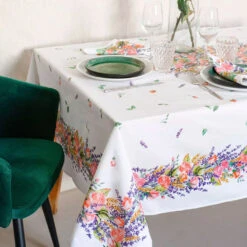 60x120" Rectangular Grasse White Acrylic Coated Cotton Tablecloth By Tissus Toselli -Kitchen Textiles tissus toselli french cotton acrylic coated tablecloth grasse roses lavender rectangular bsq 59c378bc f965 4762 9126 bc5274c7b498