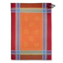 Olivia Red & Orange Cotton Jacquard Dish Towel By Tissus Toselli