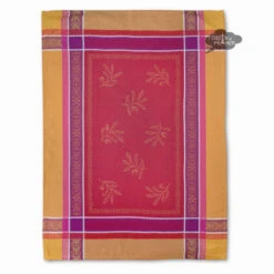 Olivia Yellow & Red Cotton Jacquard Dish Towel By Tissus Toselli