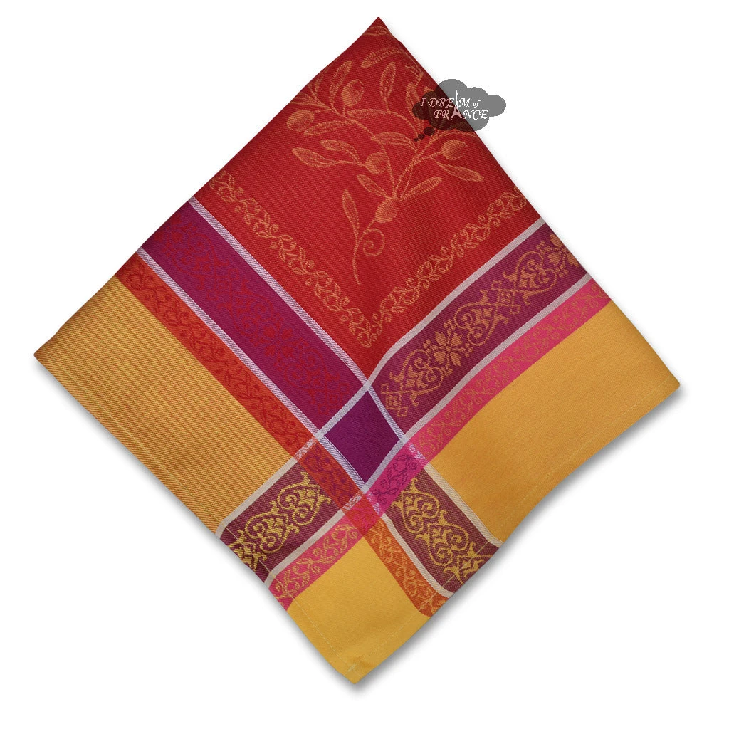 Olivia Yellow & Red French Cotton Jacquard Napkin By Tissus Toselli 3 Olivia Yellow & Red French Cotton Jacquard Napkin By Tissus Toselli