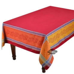 62x120" Rectangular Olivia Red & Orange French Jacquard Tablecloth By Tissus Toselli