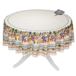 70" Round Grapes Acrylic-Coated Cotton Tablecloth By Tissus Toselli