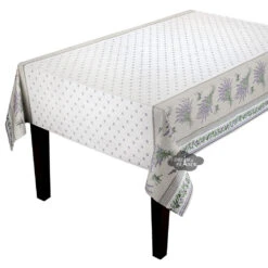 60x138" Rectangular Lauris Double Border Acrylic-Coated Cotton Tablecloth By Tissus Toselli