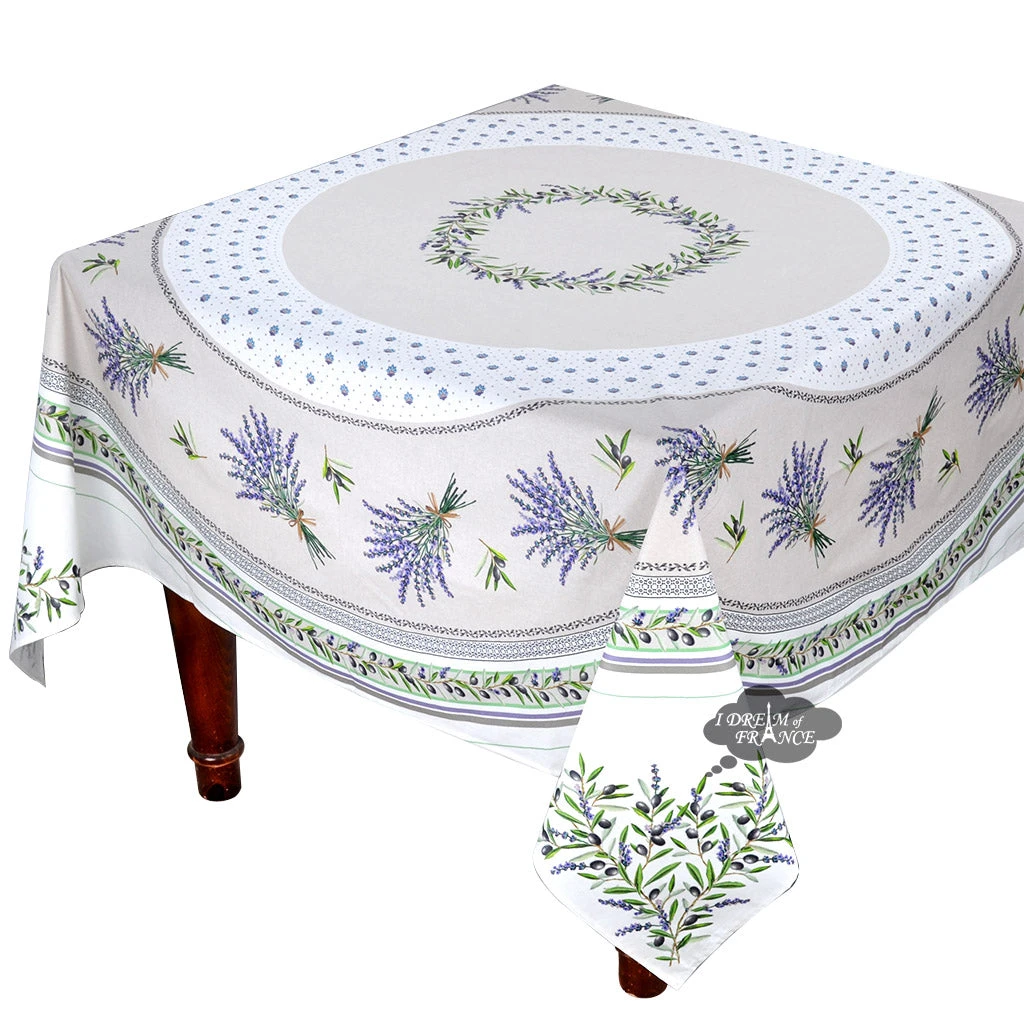 70" Square Lauris French Acrylic-Coated Cotton Tablecloth By Tissus Toselli 3 70" Square Lauris French Acrylic-Coated Cotton Tablecloth By Tissus Toselli