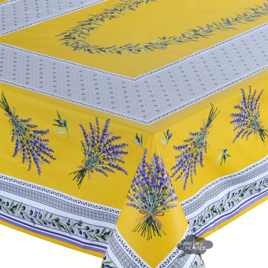 60x96" Rectangular Lauris Yellow Coated Cotton Tablecloth By Tissus Toselli 4 60x96" Rectangular Lauris Yellow Coated Cotton Tablecloth By Tissus Toselli - Image 2