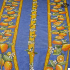 Kitchen Textiles -Kitchen Textiles tissus toselli lemons blue round small coated cotton asqw