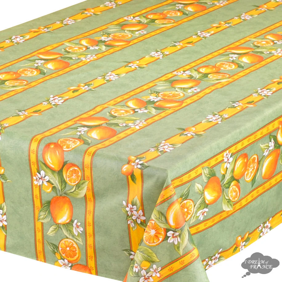 60x120" Rectangular Lemons Green Acrylic-Coated Cotton Tablecloth By Tissus Toselli 4 60x120" Rectangular Lemons Green Acrylic-Coated Cotton Tablecloth By Tissus Toselli - Image 2