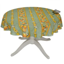 58" Round Lemons Green Tablecloth By Tissus Toselli