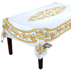 60x96" Rectangular Lemons White Acrylic-Coated Cotton French Tablecloth By Tissus Toselli