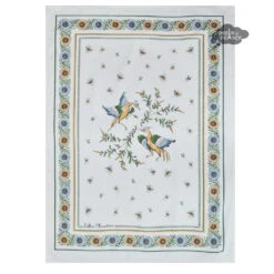 Moustiers Green & Cream French Cotton Kitchen Towel By Tissus Toselli