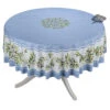 90" Round Nyons Blue Acrylic-Coated Cotton Tablecloth By Tissus Toselli