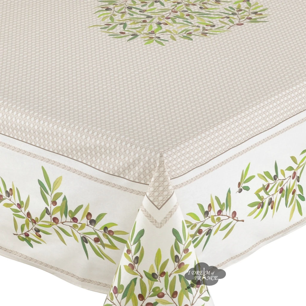 60x78" Rectangular Nyons Cream Acrylic Acrylic-Coated Cotton Tablecloth By Tissus Toselli 4 60x78" Rectangular Nyons Cream Acrylic Acrylic-Coated Cotton Tablecloth By Tissus Toselli - Image 2