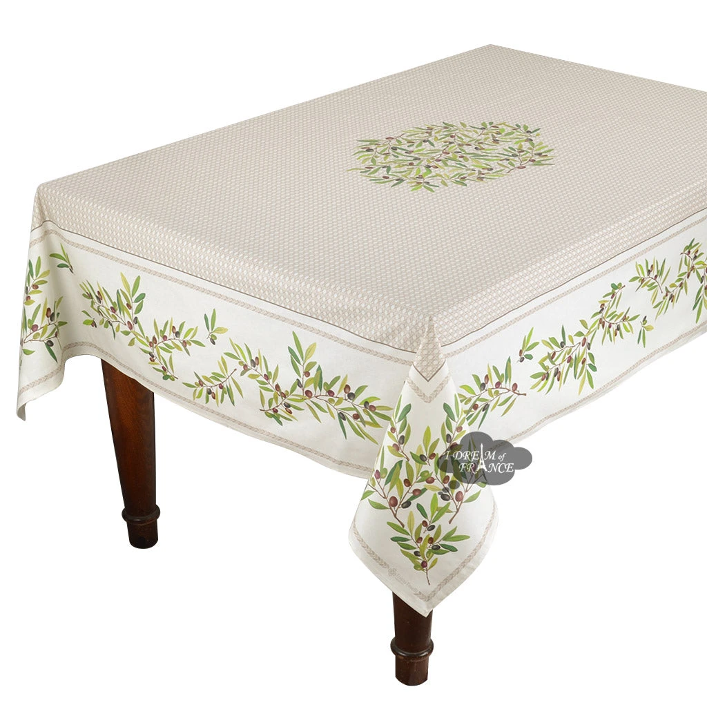 60x78" Rectangular Nyons Cream Acrylic Acrylic-Coated Cotton Tablecloth By Tissus Toselli 3 60x78" Rectangular Nyons Cream Acrylic Acrylic-Coated Cotton Tablecloth By Tissus Toselli