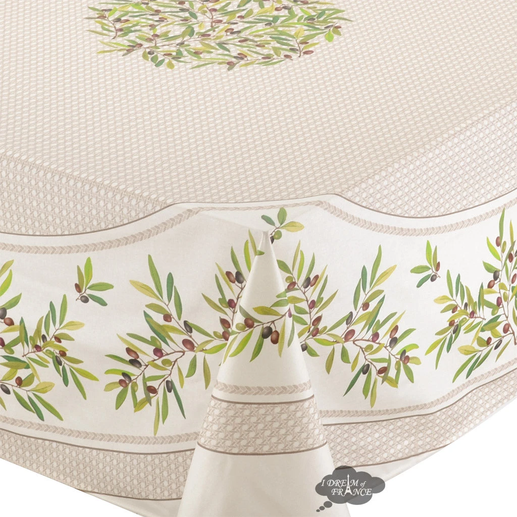 70" Square Nyons Cream Acrylic-Coated Cotton Tablecloth By Tissus Toselli 4 70" Square Nyons Cream Acrylic-Coated Cotton Tablecloth By Tissus Toselli - Image 2