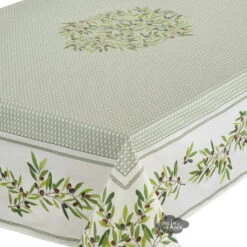 60x96" Rectangular Nyons Green Acrylic Coated Cotton Tablecloth By Tissus Toselli -Kitchen Textiles tissus toselli nyons green coated cotton rectangular tablecloth asqw 817074ac 82d8 448f 8fd5 9bb12c8c4393