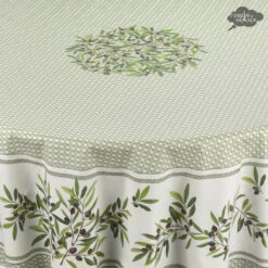 70" Round Nyons Green Acrylic-Coated Cotton Tablecloth By Tissus Toselli -Kitchen Textiles tissus toselli nyons green round coated cotton tablecoth asqw