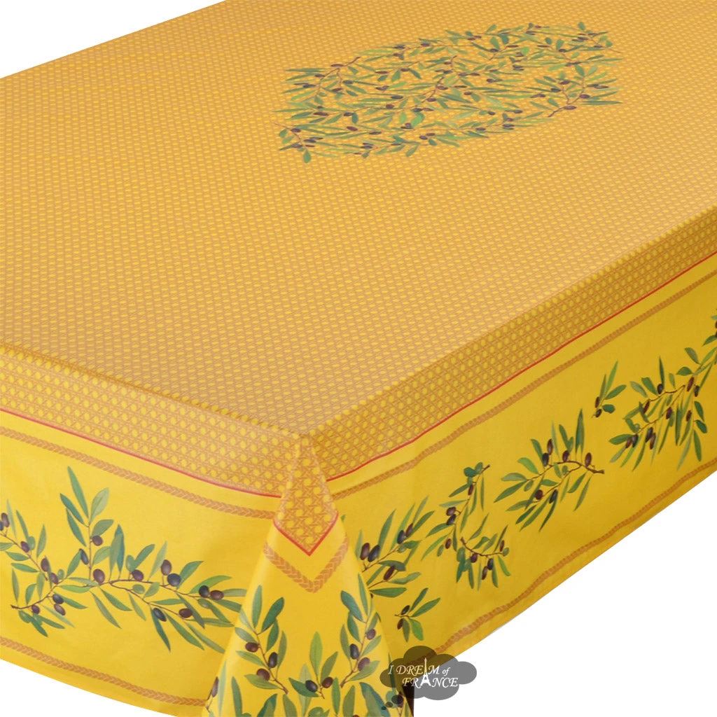 60x96" Rectangular Nyons Yellow Acrylic Coated Cotton Tablecloth By Tissus Toselli 4 60x96" Rectangular Nyons Yellow Acrylic Coated Cotton Tablecloth By Tissus Toselli - Image 2