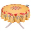 70" Round Poppies Yellow Acrylic-Coated Cotton Tablecloth By Tissus Toselli
