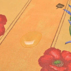 60x78" Rectangular Poppies Yellow Acrylic-Coated Cotton Tablecloth By Tissus Toselli -Kitchen Textiles tissus toselli poppies yellow striped rectangular cotton coated tablecloth stain resistant sqw