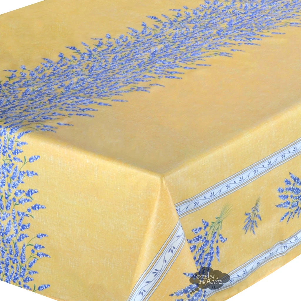 60x96" Rectangular Valensole Yellow Double Border Acrylic-Coated Cotton Tablecloth By Label France 4 60x96" Rectangular Valensole Yellow Double Border Acrylic-Coated Cotton Tablecloth By Label France - Image 2